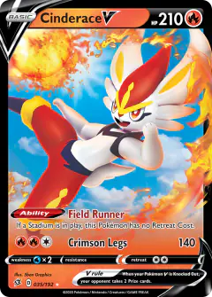 Cinderace V Rare Holo V card from Rebel Clash