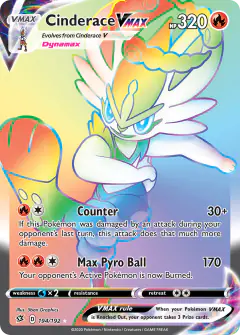 Cinderace VMAX Rare Rainbow card from Rebel Clash