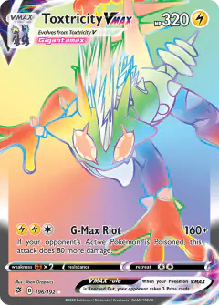 Toxtricity VMAX Rare Rainbow card from Rebel Clash