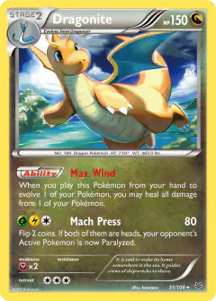 Dragonite Rare card from Roaring Skies