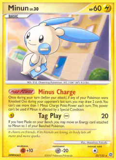 Minun Rare card from Secret Wonders