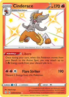 Cinderace Rare Shiny card from Shining Fates