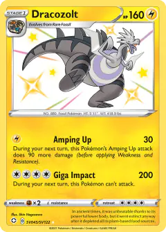 Dracozolt Rare Shiny card from Shining Fates
