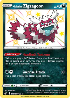 Galarian Zigzagoon Rare Shiny card from Shining Fates