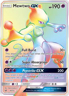 Mewtwo-GX Rare Rainbow card from Shining Legends