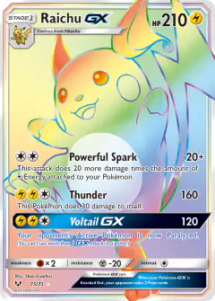 Raichu-GX Rare Rainbow card from Shining Legends