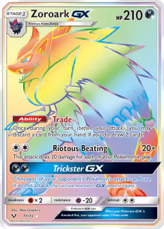 Zoroark-GX Rare Rainbow card from Shining Legends
