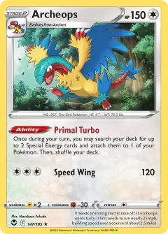 Archeops Rare Holo card from Silver Tempest