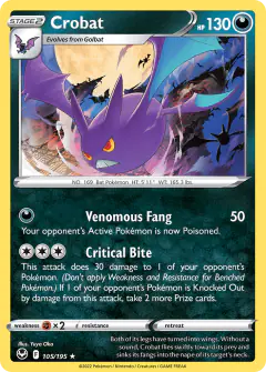Crobat Rare Holo card from Silver Tempest