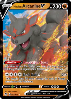 Hisuian Arcanine V Rare Holo V card from Silver Tempest