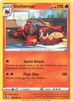 Incineroar Rare card from Silver Tempest