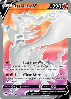 Reshiram V Rare Ultra card from Silver Tempest