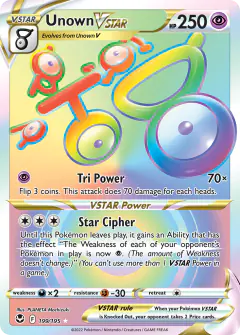 Unown VSTAR Rare Rainbow card from Silver Tempest