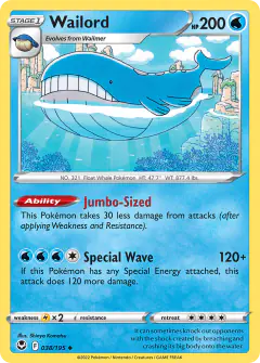 Wailord Uncommon card from Silver Tempest