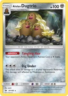 Alolan Dugtrio Rare Holo card from Sun & Moon Base