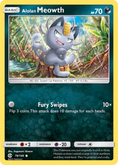 Alolan Meowth Common card from Sun & Moon Base