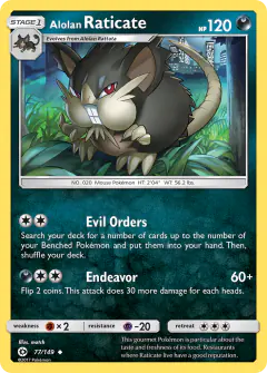 Alolan Raticate Uncommon card from Sun & Moon Base