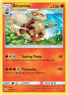 Arcanine Rare Holo card from Sun & Moon Base
