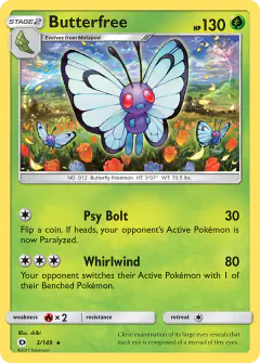 Butterfree Rare card from Sun & Moon Base