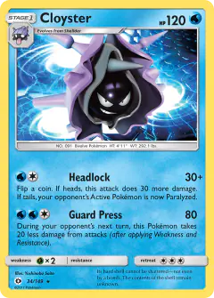 Cloyster Rare card from Sun & Moon Base