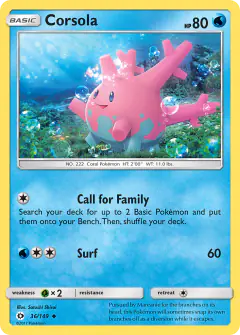 Corsola Uncommon card from Sun & Moon Base