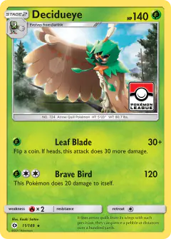Decidueye Rare card from Sun & Moon Base