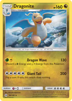 Dragonite Rare Holo card from Sun & Moon Base