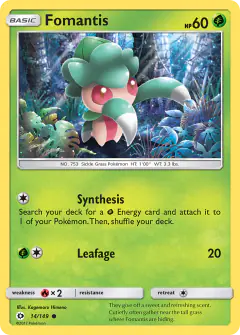 Fomantis Common card from Sun & Moon Base