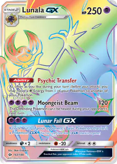 Lunala-GX Rare Rainbow card from Sun & Moon Base