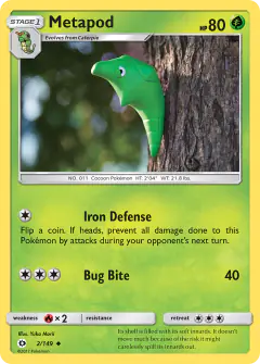 Metapod Uncommon card from Sun & Moon Base