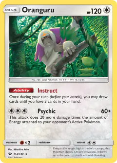 Oranguru Rare Holo card from Sun & Moon Base