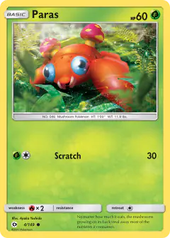 Paras Common card from Sun & Moon Base