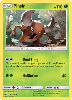Pinsir Uncommon card from Sun & Moon Base