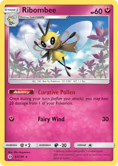 Ribombee Rare Holo card from Sun & Moon Base