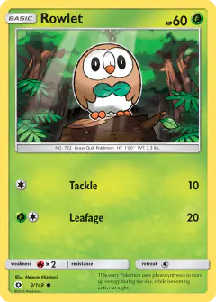 Rowlet Common card from Sun & Moon Base