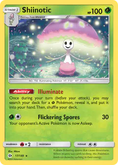 Shiinotic Rare Holo card from Sun & Moon Base