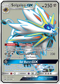 Solgaleo-GX Rare Ultra card from Sun & Moon Base