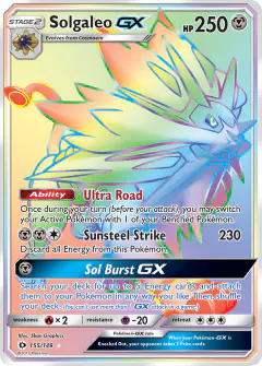 Solgaleo-GX Rare Rainbow card from Sun & Moon Base