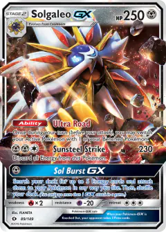 Solgaleo-GX Rare Holo GX card from Sun & Moon Base