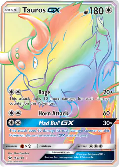 Tauros-GX Rare Rainbow card from Sun & Moon Base