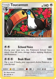 Toucannon Rare card from Sun & Moon Base
