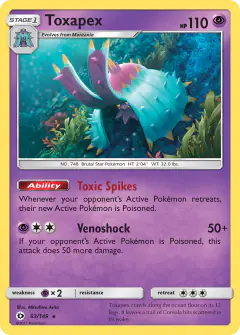 Toxapex Rare Holo card from Sun & Moon Base