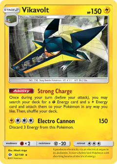 Vikavolt Rare Holo card from Sun & Moon Base