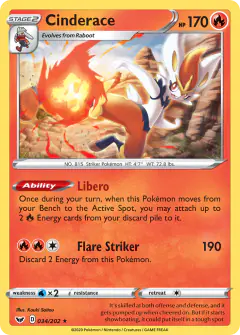 Cinderace Rare Holo card from Sword & Shield Base