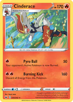 Cinderace Rare Holo card from Sword & Shield Base