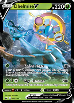 Dhelmise V Rare Holo V card from Sword & Shield Base