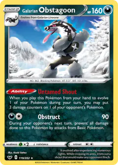 Galarian Obstagoon Rare Holo card from Sword & Shield Base