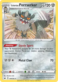 Galarian Perrserker Rare Holo card from Sword & Shield Base