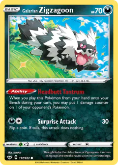Galarian Zigzagoon Common card from Sword & Shield Base