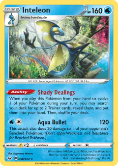 Inteleon Rare Holo card from Sword & Shield Base